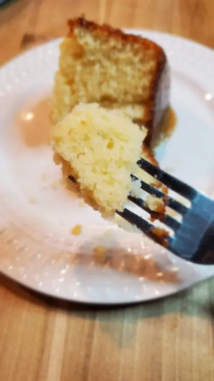 A Bite of Butter Cake with Brown Sugar Glaze