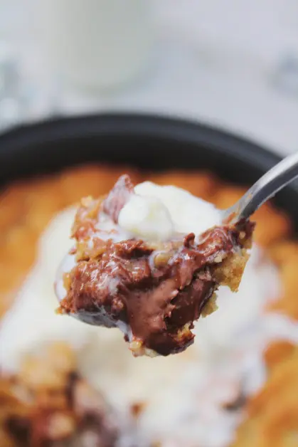 A Giant Scoop of Air Fryer Pizookie with Ice Cream