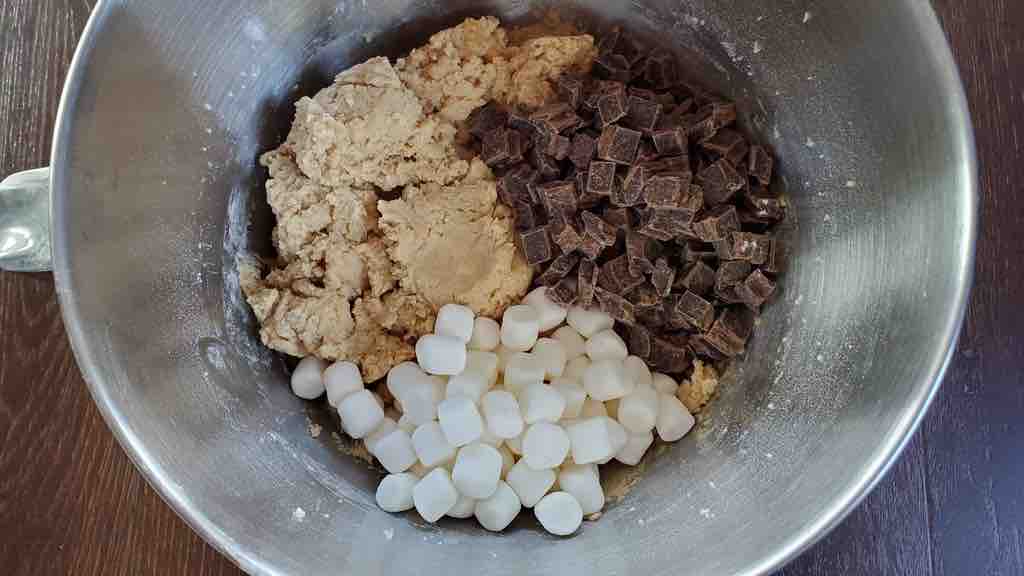 Mixing Peanut Butter Cookie Dough with Marshmallows and Chocolate Chunks