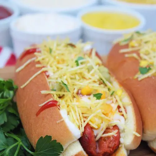 Traditional Brazilian Hot Dog in Closeup and Selective Focus