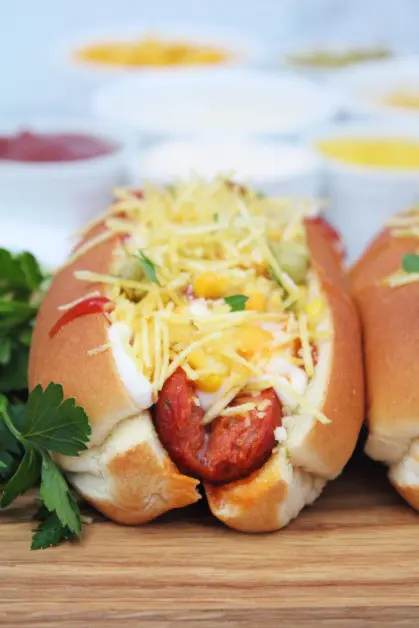 Traditional Brazilian Hot Dog in Closeup and Selective Focus