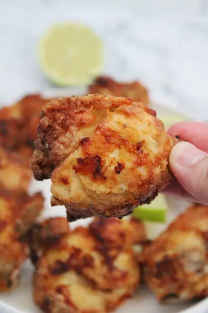 Air fryer chicharron de pollo or fried chicken bites are crispy and easy to make.