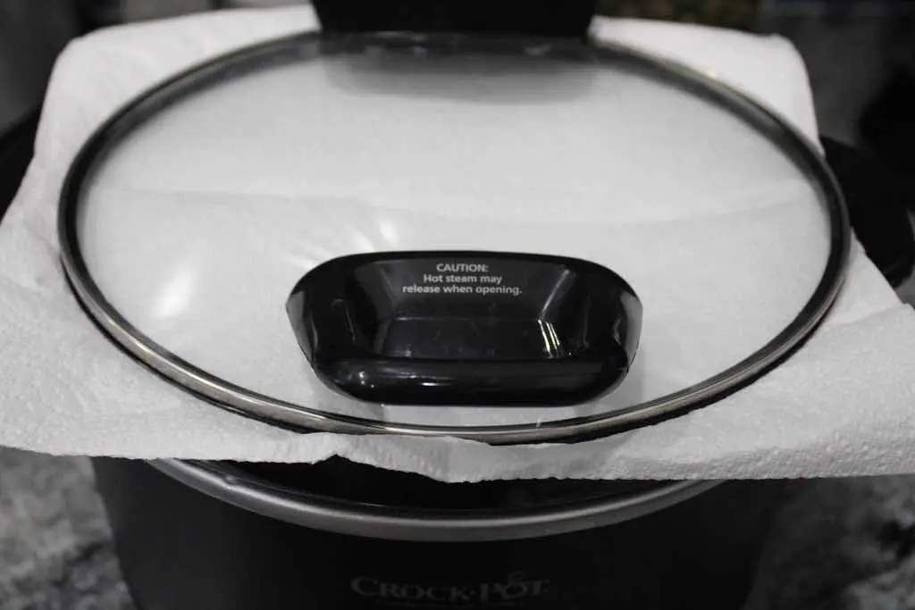 Place a paper towel in the slow cooker lid to catch condensation.