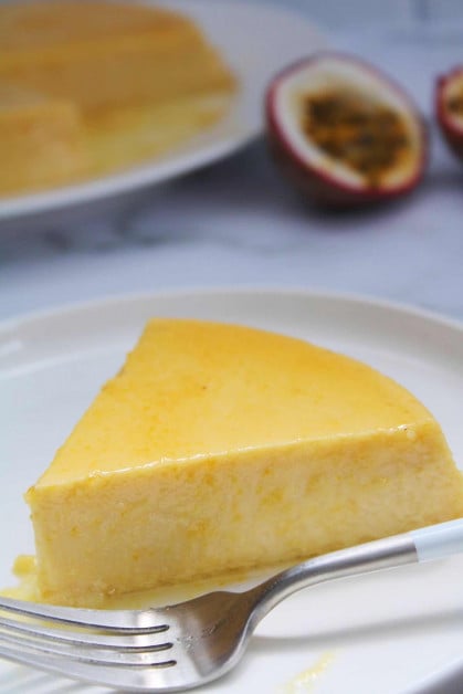 Passion fruit flan made in the blender.