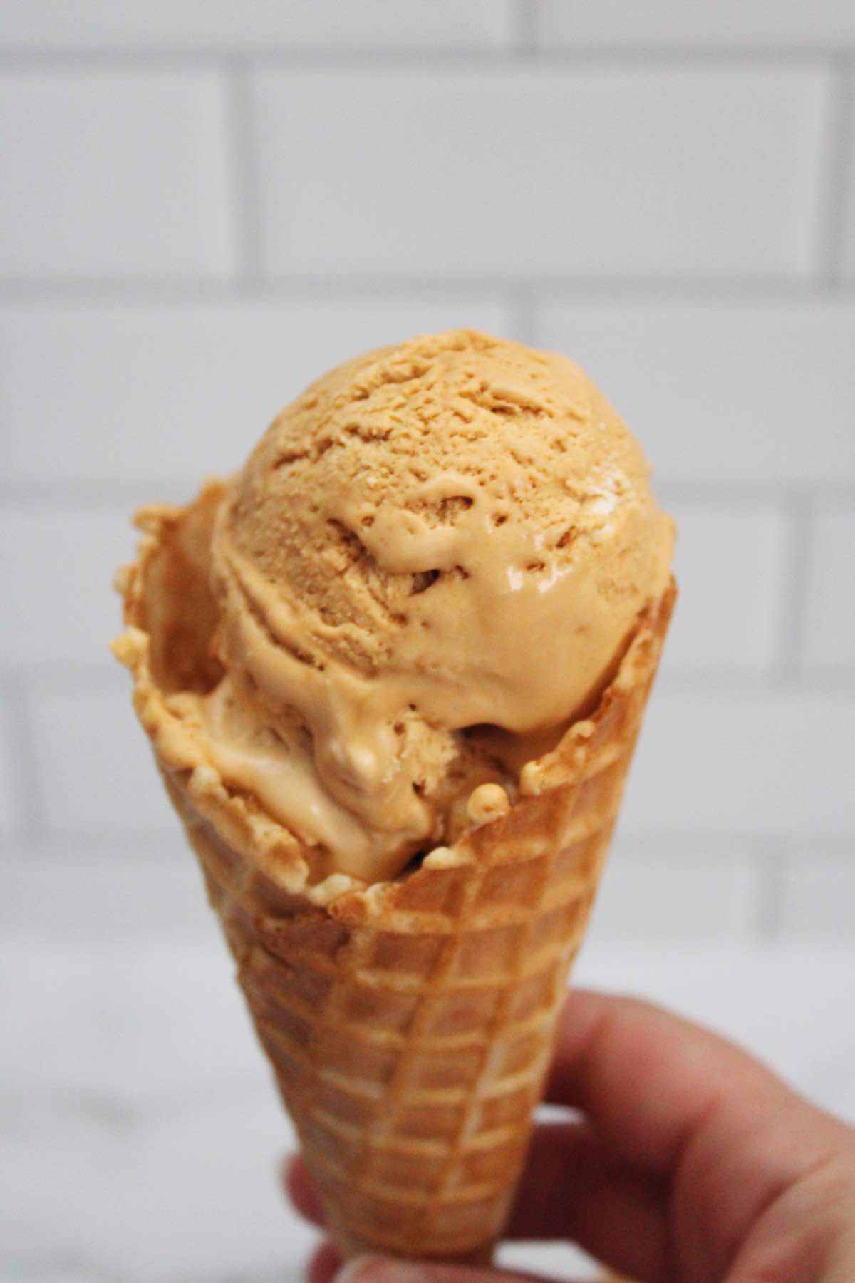 This no churn ice cream is made with 2 ingredients, heavy cream and dulce de leche.