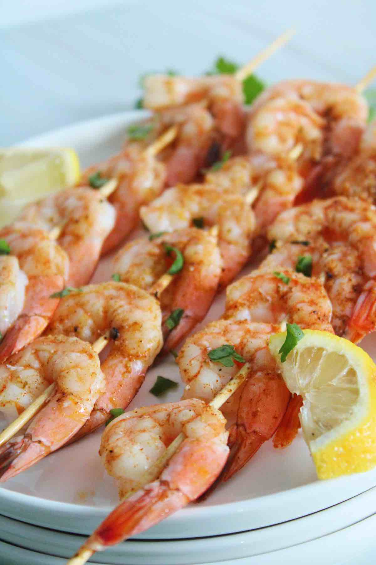 grilled shrimp skewers on the barbie