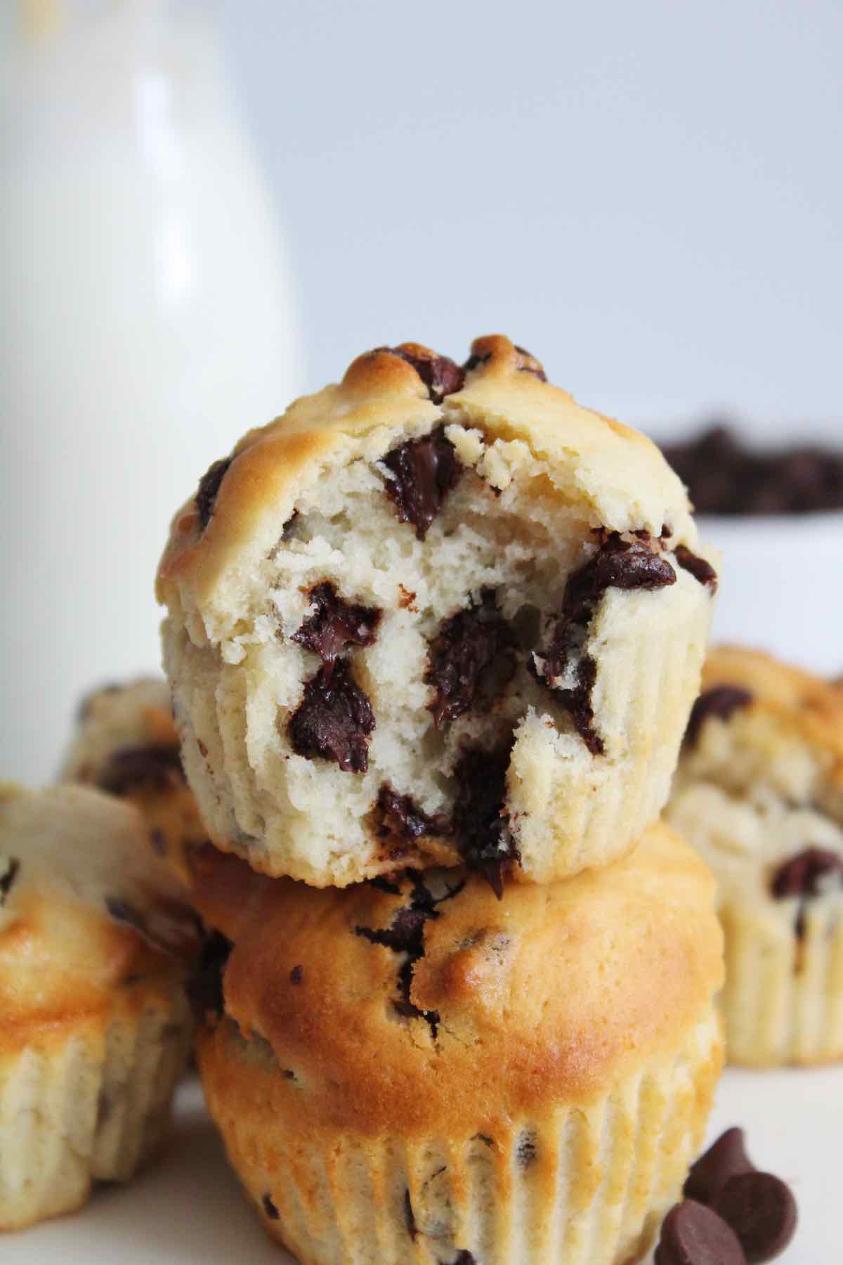 Soft and fluffy air fried chocolate chip muffins.