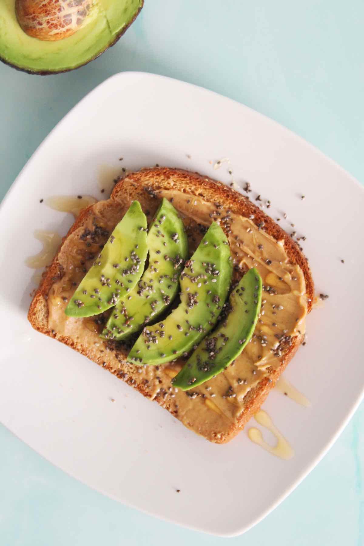 An easy breakfast recipe for avocado peanut butter toast.