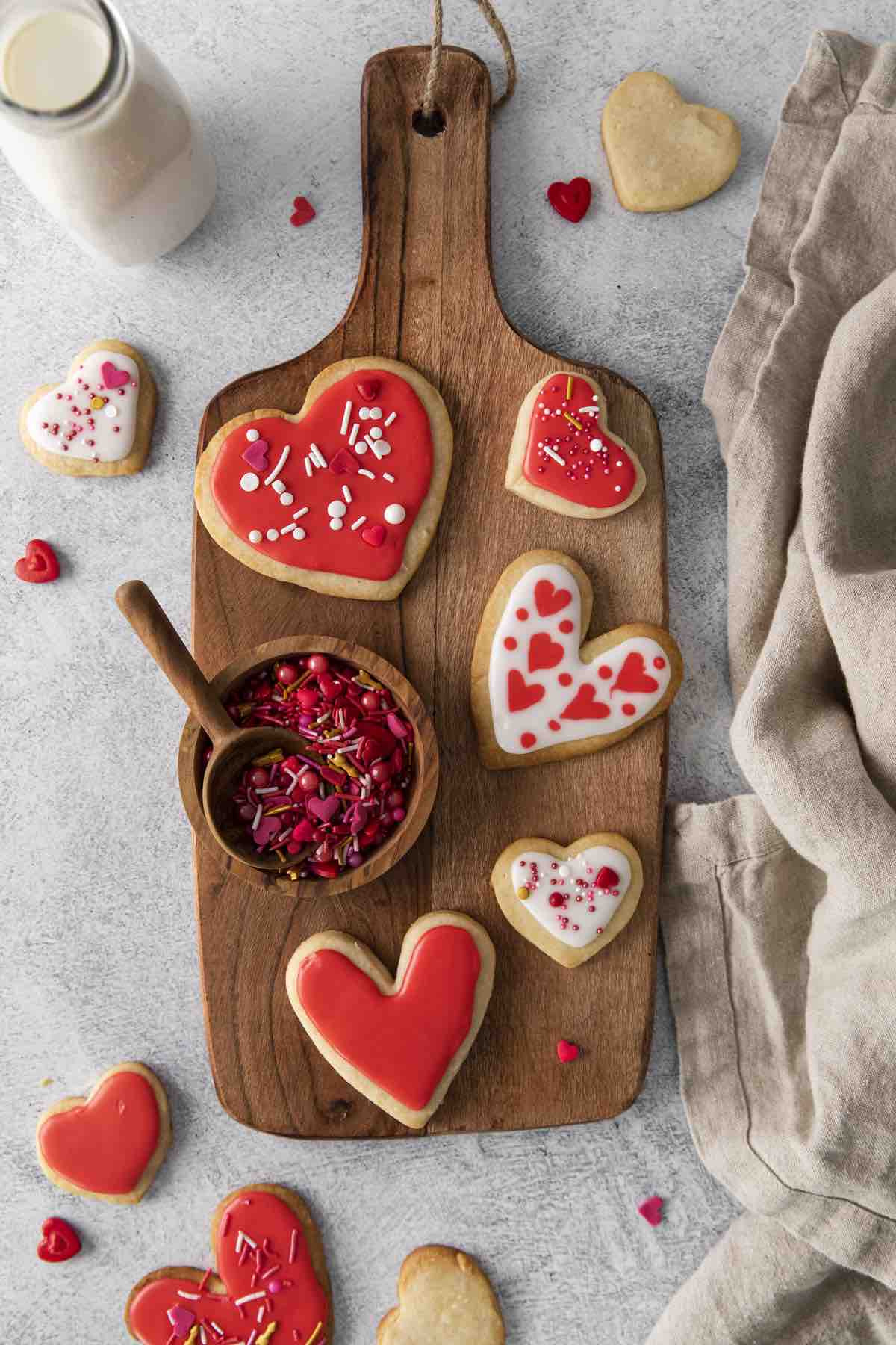 Homemade cookies shaped like hearts.
