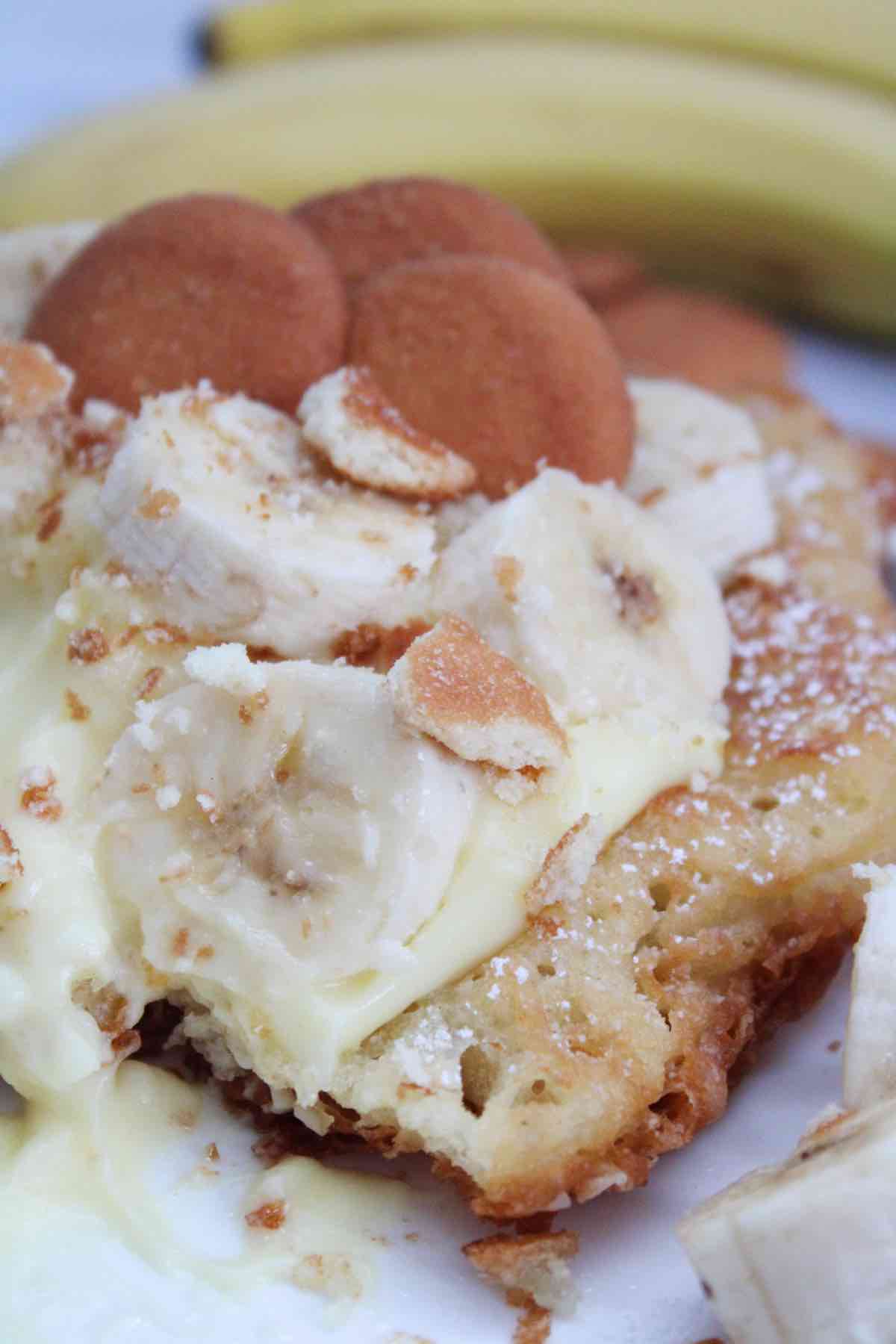 This is the best homemade banana pudding funnel cake recipe.