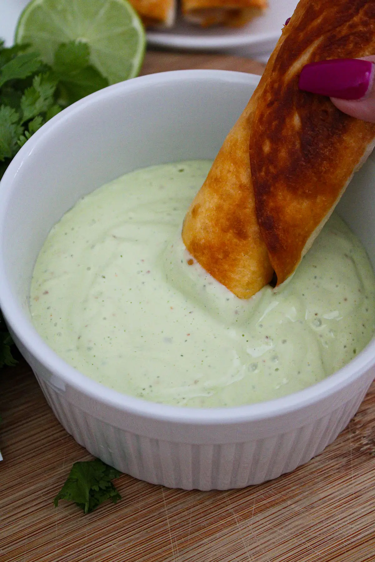 These are serving suggestions for this recipe, dipping taquitos in the sauce