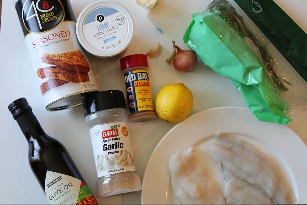 These are the ingredients to make air fried crab stuffed flounder fillets